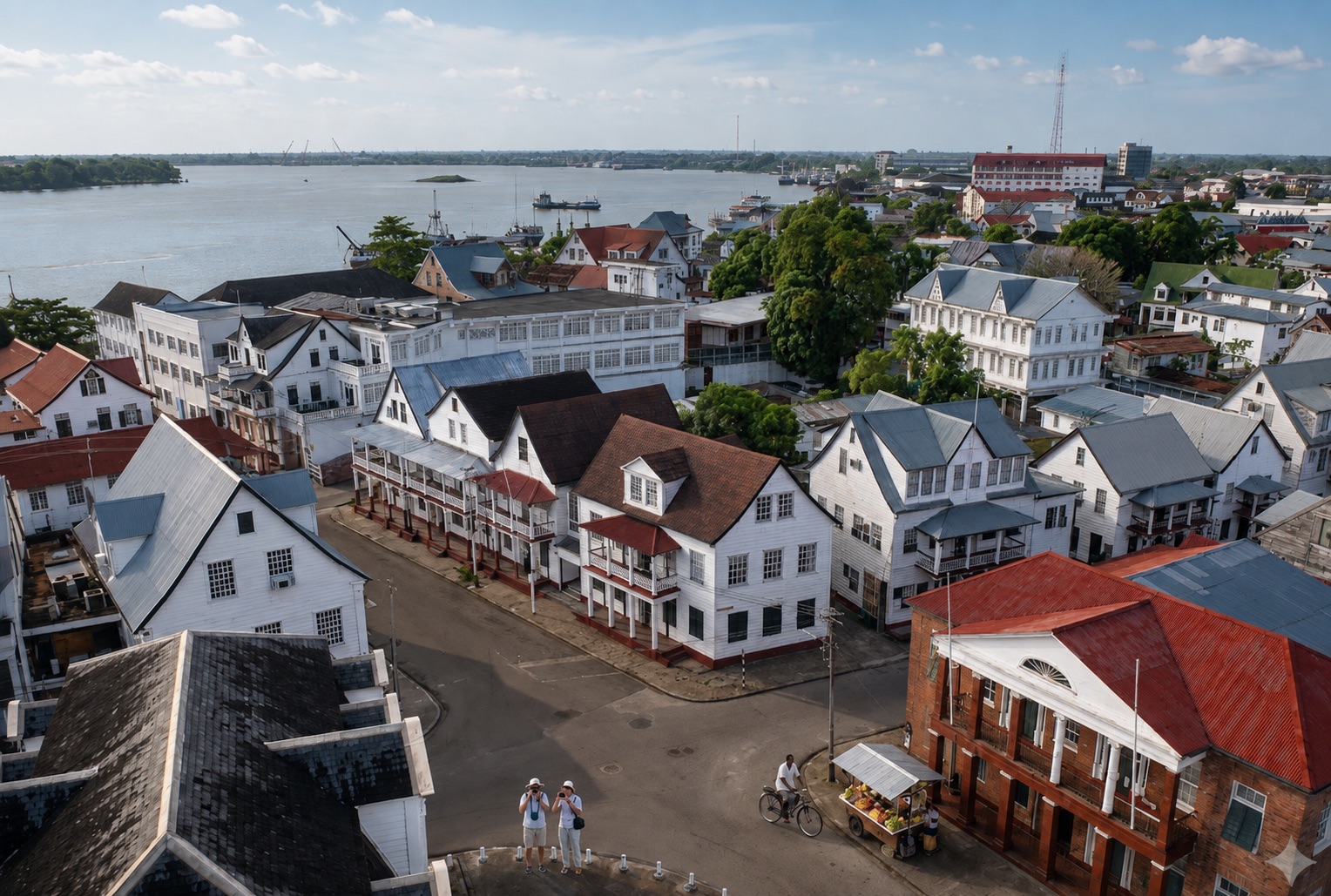 Paramaribo's historic centre at night near Hotel Palacio