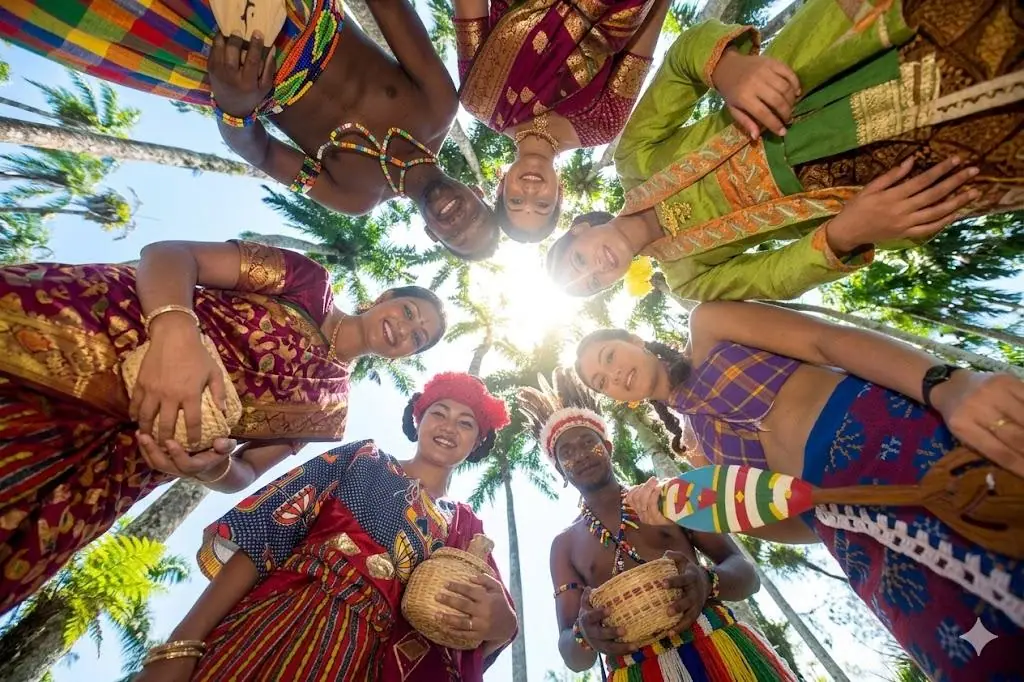 People in traditional Surinamese dress in Paramaribo